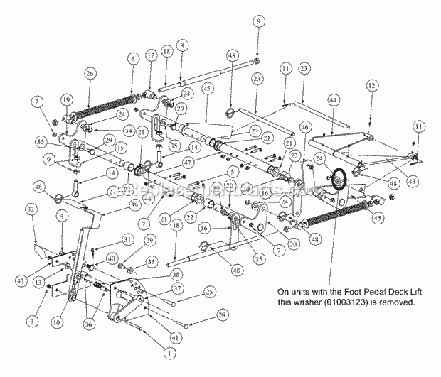 Lift Assembly Diagram and Parts List for 3648 53AB5D4M100 Cub Cadet Lawn Mower